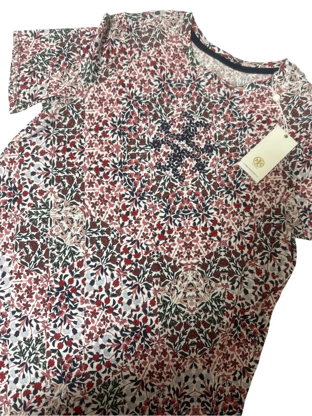 Tory Burch Kids Floral Short Sleeve Tee in Red, Green & Blue